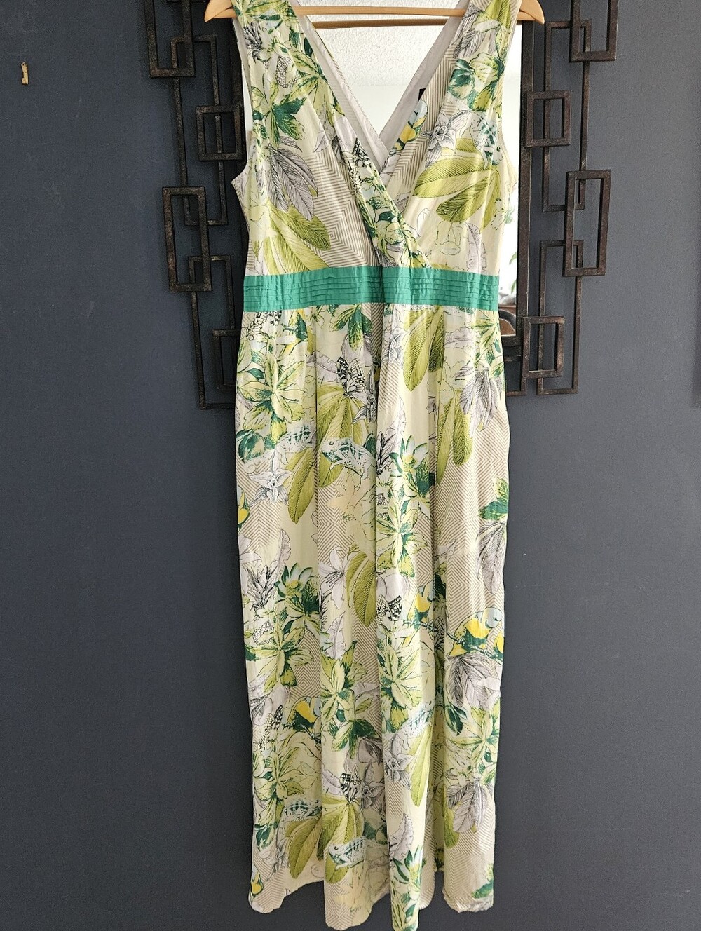 Size L / 14 OLSEN Europe Cotton Maxi Dress Floral With Yellow Lovebirds